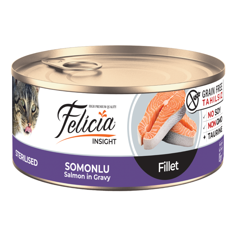 Felicia Conserve fără cereale cu file de somon sterilizat pentru pisici 85 g
