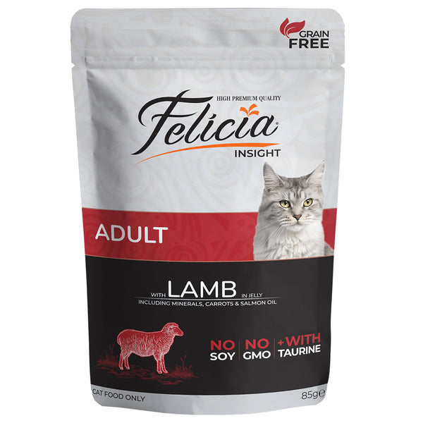 Felicia Pouch fără cereale pentru pisici adulte, cu carne de miel, hrană umedă, 85 g