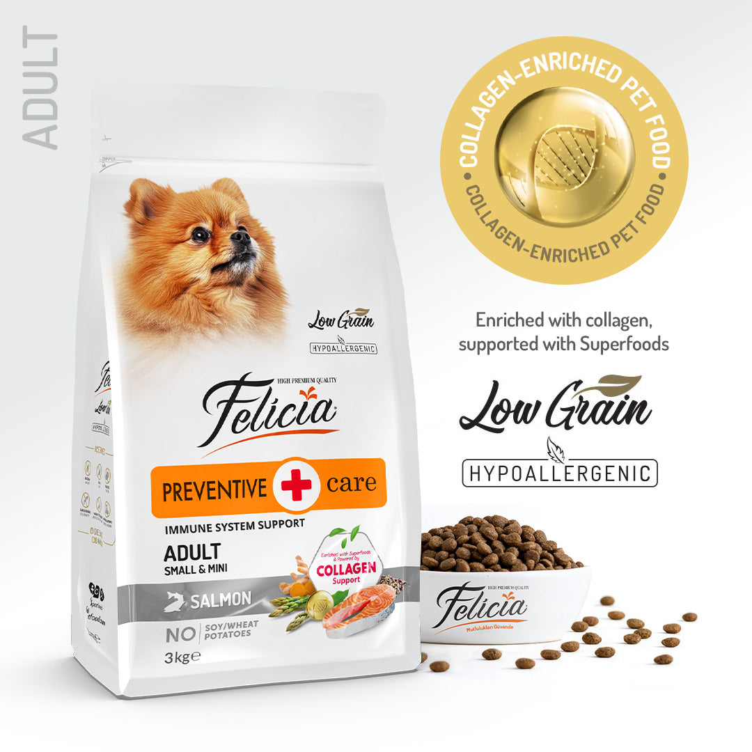 Felicia Hrană hipoalergenică pentru câini adulți de talie mică, cu somon și colagen 3 kg